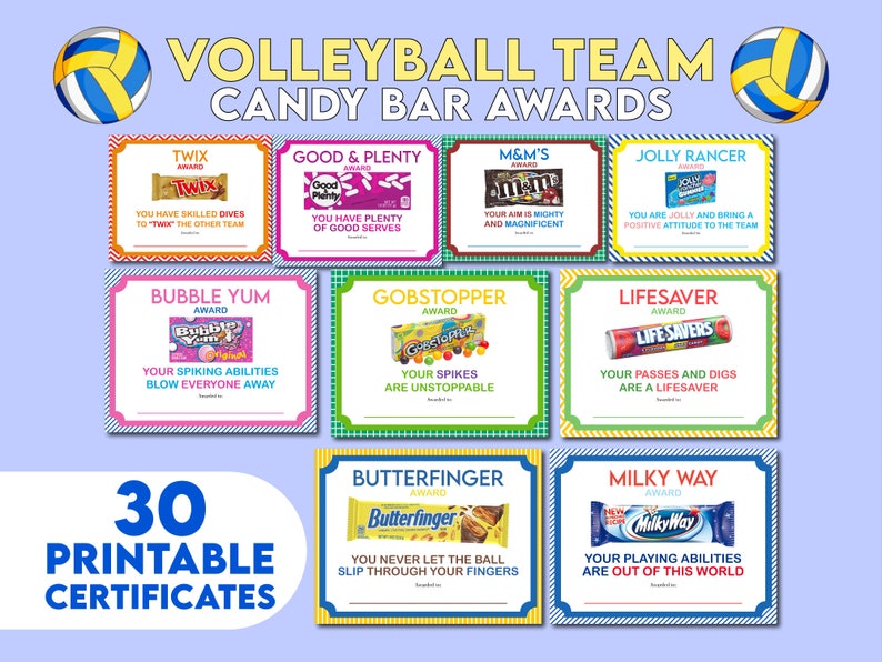 30 Volleyball Candy Bar Awards Printable Team Participation Etsy