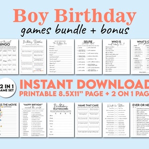 Teen Boy Birthday Games Bundle, Printable Birthday Games for Him, Teen