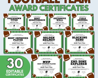 Football Team Award Certificates Editable in Canva, End of Season Football Award Ceremony Certificates, Football Participation Gifts Party