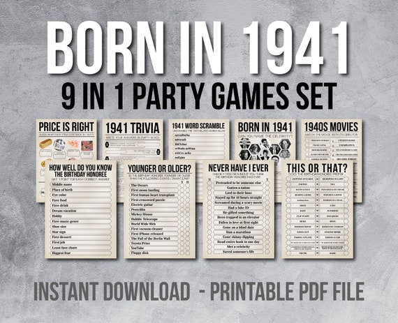 Printable 82nd Birthday Party Games Born in 1941 Game Bundle - Etsy