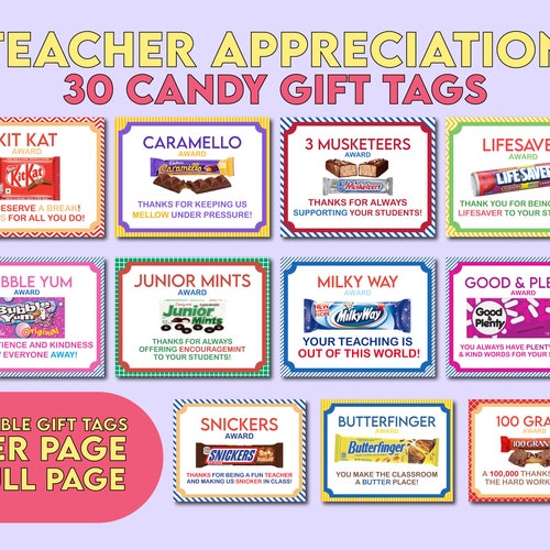 Teacher Appreciation Gift Tags for 100 Grand Candy Bars - Etsy