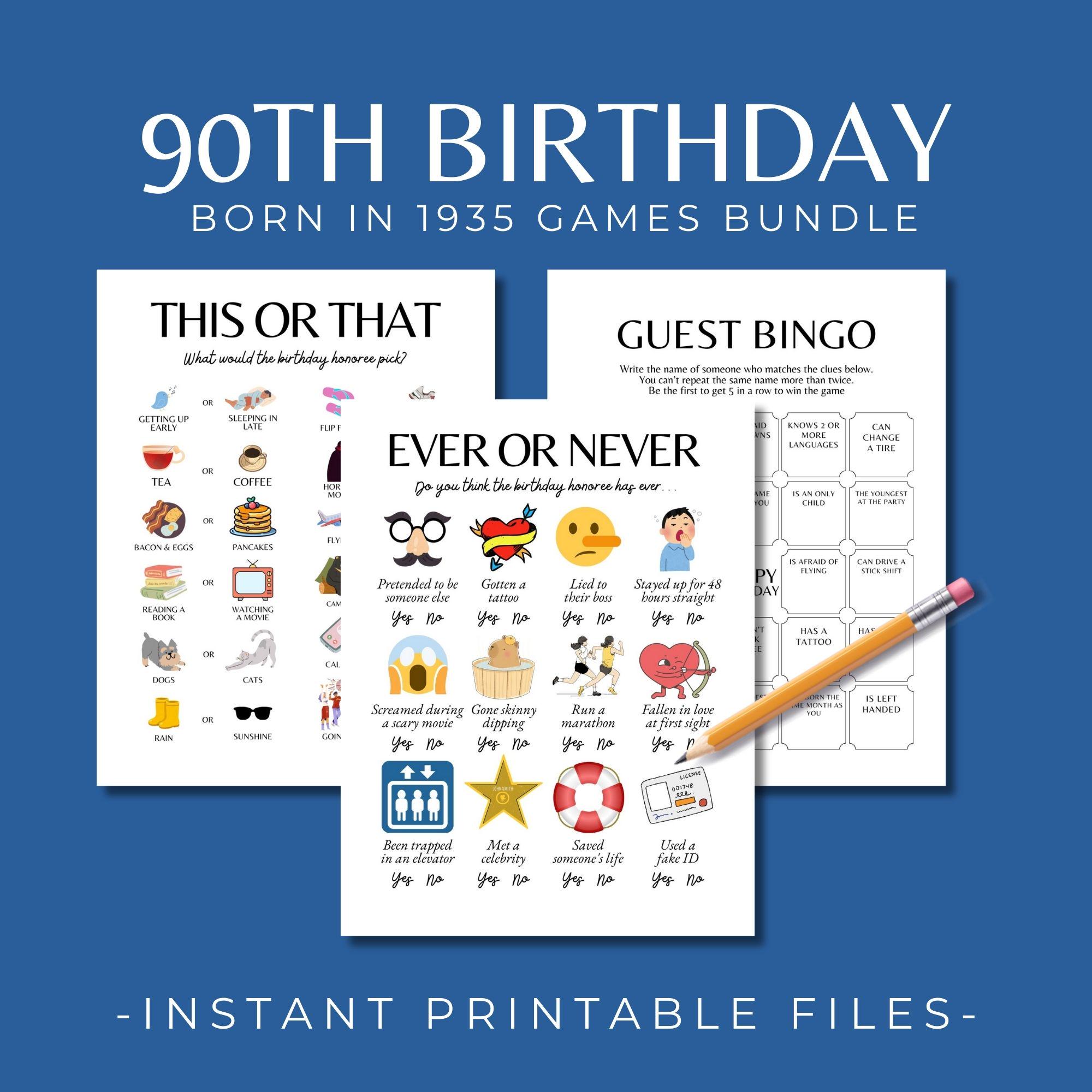 90th Birthday Games Bundle, Born in 1935 Party Games Men Women, Printable 90th Birthday Ideas, 1935 Newspaper Poster, 1935 Trivia Game - Etsy 90th-birthday-games-bundle-born-in-1935-party-games-men-women-printable-90th-birthday-ideas-1935-newspaper-poster-1935-trivia-game-etsy