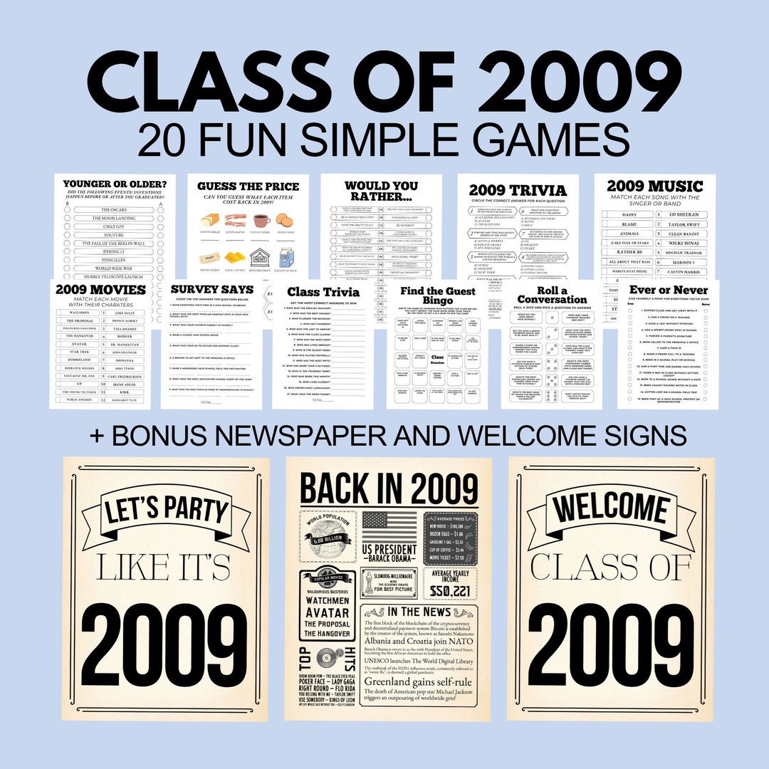 15th Class Reunion Games Bundle, Class of 2009 Fun Ice Breaker Games
