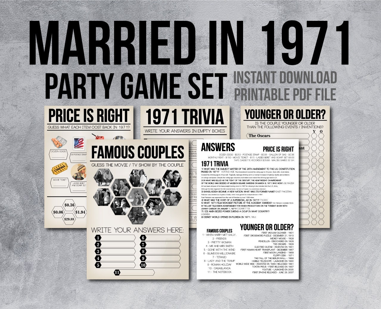 50th Anniversary Party Games 50th Wedding Anniversary 1971 | Etsy