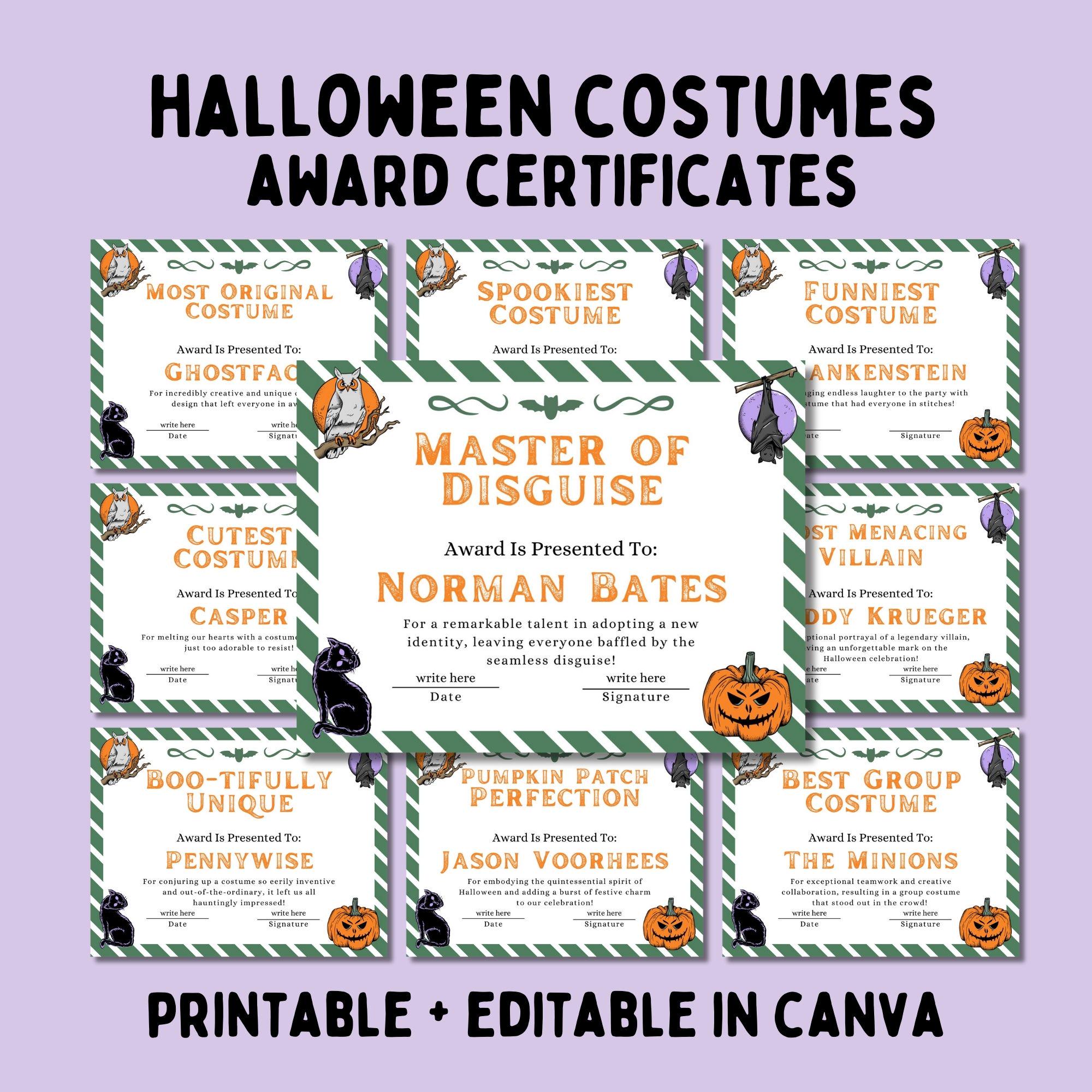 Halloween Costume Awards Printables (Costume Award UK) for Free Printable Halloween Costume Awards