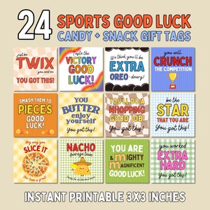 Bundel met cadeaukaartjes voor sportgeluksnoep, 23 snoeplabels voor sportwedstrijden, snoeplabels voor sporters, kaartjes voor bedankjes, wedstrijddag trakteert geluk