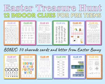 Printable Easter Scavenger Hunt With Puzzles And Riddles For Older Kids Fun Easter Indoor Activity For Kids and Teens Easter Egg Hunt Clues