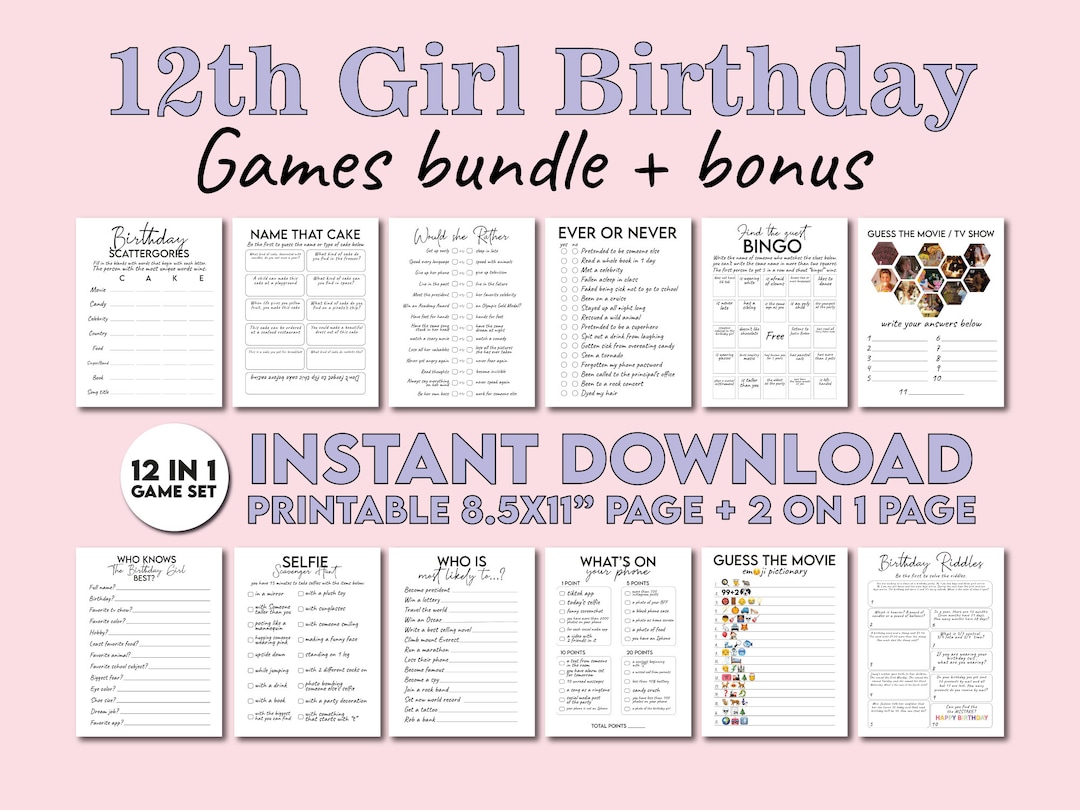 Teen Birthday Games Bundle Girl Printable Birthday Games for Her Tween ...