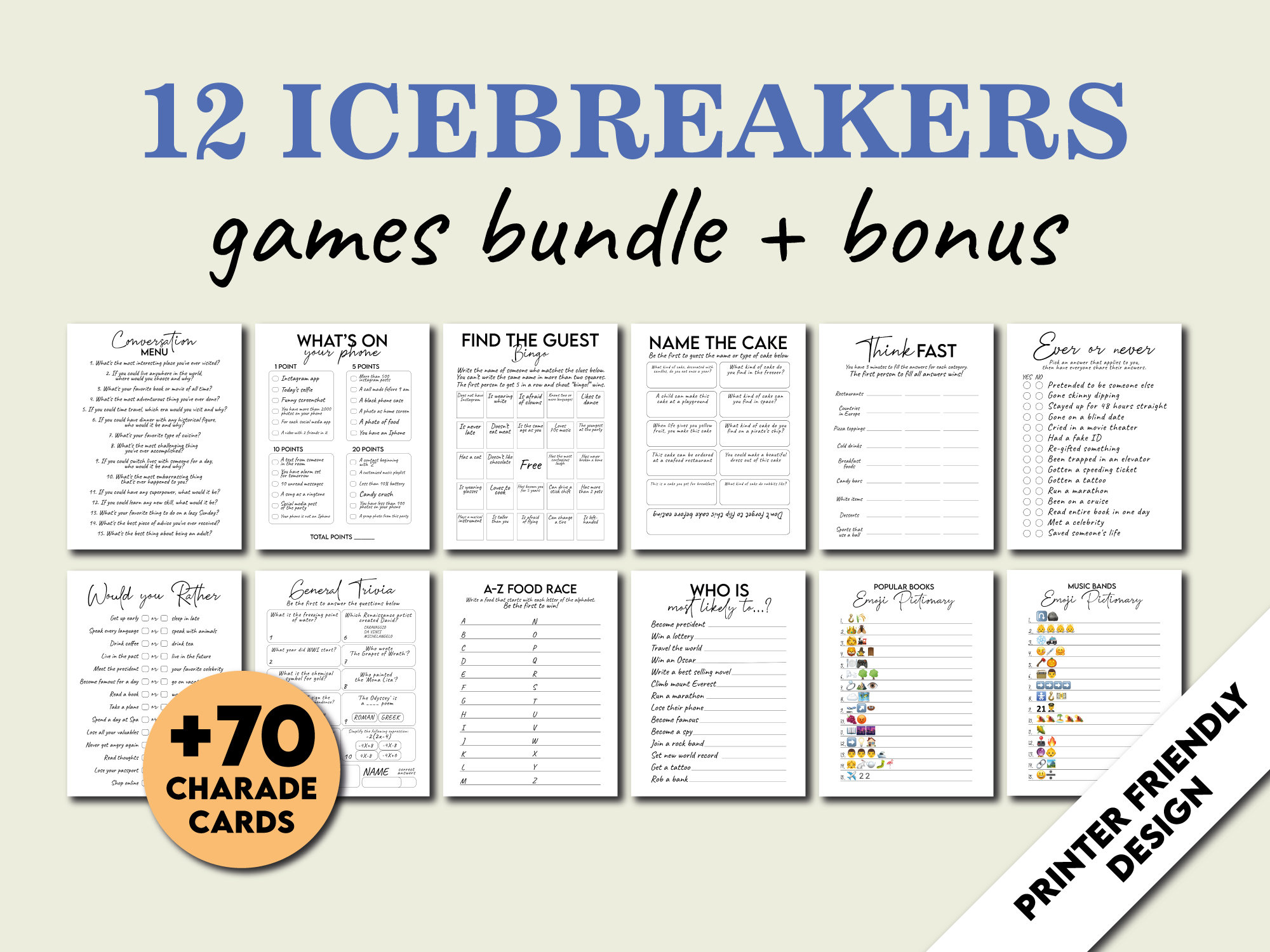 Icebreaker Games Printable Party Starters Fun Icebreaker Activities for  Adults Ice Breaker Questions Table Talk Printable Conversation Cards 