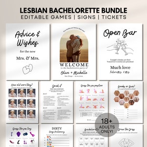 Juegos de despedida de soltera para lesbianas editables en Canva, juegos de despedida de soltera solo para adultos, juegos de despedida de soltera sucia, fiesta de dos novias, juegos de noche de chicas