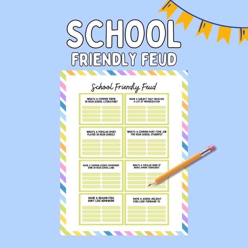 School Friendly Feud Game, Fun Classroom Party Game, Guess Top Answers