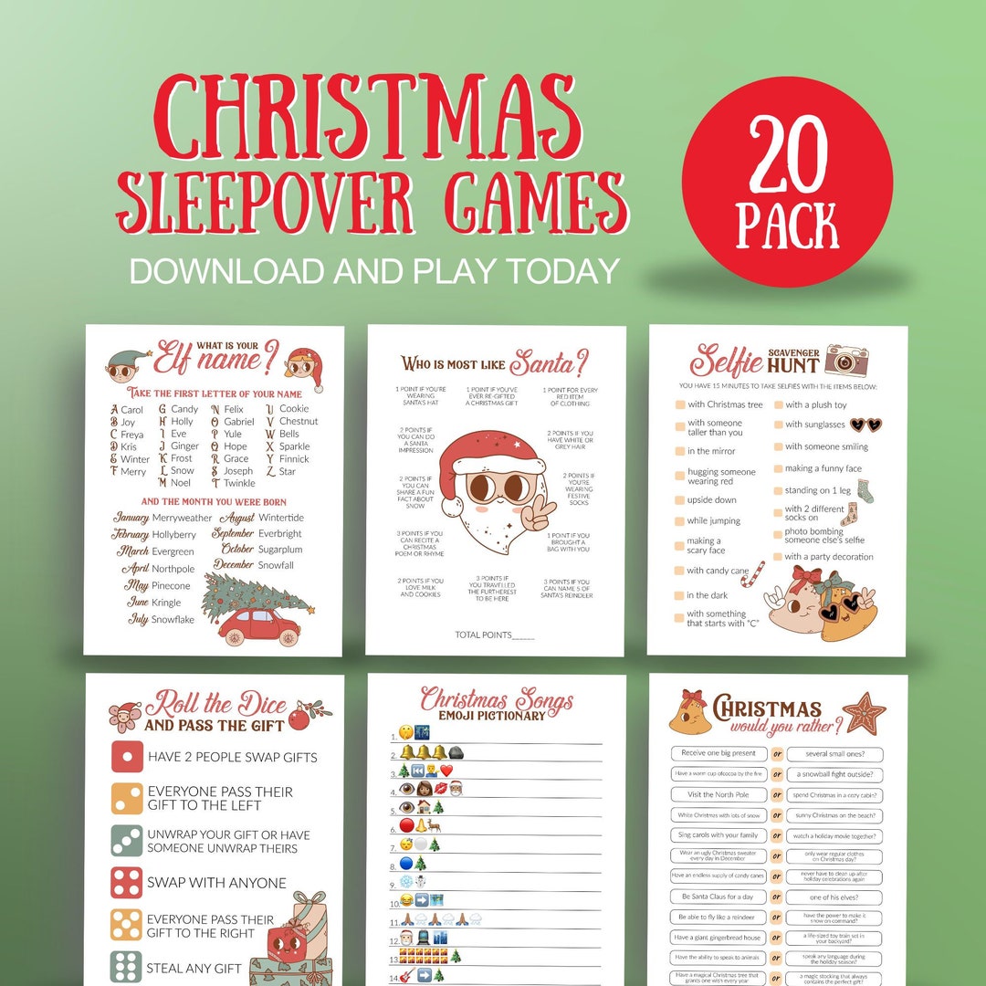 20 Christmas Games for Teens Preteens Sleepover, Printable Christmas