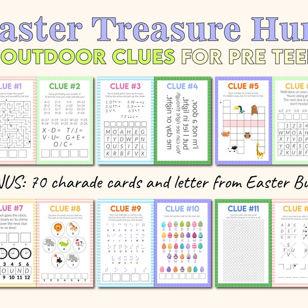 Outdoor Easter Treasure Hunt With Difficult Clues for Older Kids, Teens Printable Scavenger Hunt Clues With Fun Easter Puzzles And Riddles