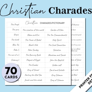 Afdrukbaar Christelijk Charades-spel, 70 Bijbel Charades, Pasen Pictionary, Christelijk teamgroepsspel voor kinderen en volwassenen, Pasen Charades-spel