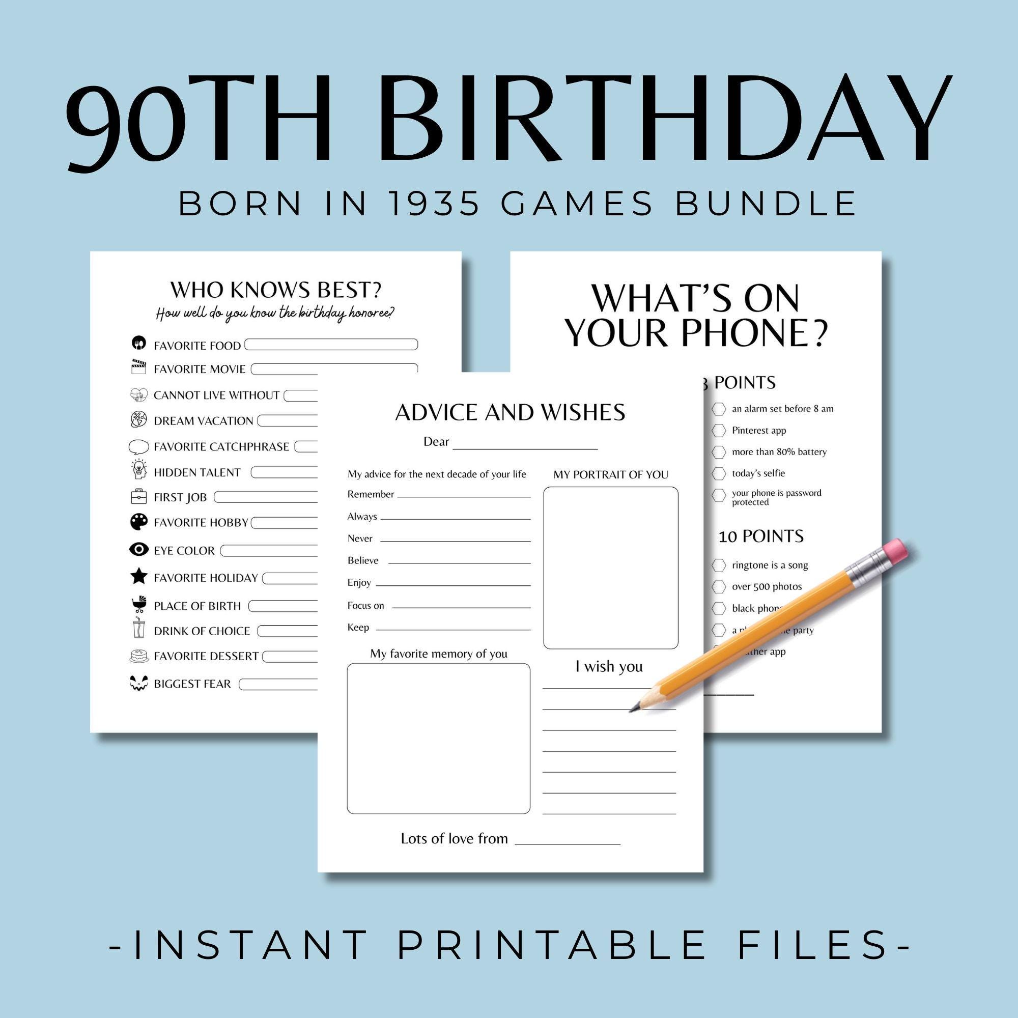 90th Birthday Party Games Bundle, Born in 1935 Trivia, 90th Birthday Party Activities Men Women, UK 1935 Newspaper Poster, Born 1935 Quiz - Etsy 90th-birthday-party-games-bundle-born-in-1935-trivia-90th-birthday-party-activities-men-women-uk-1935-newspaper-poster-born-1935-quiz-etsy