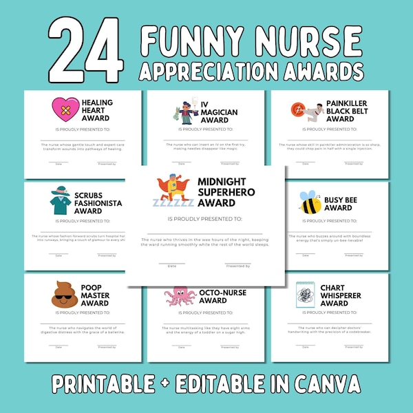 Funny Nursing Award Certificates Editable in Canva, Funny RN Appreciation Award, Nurses Week Recognition Gift, Funny Superlatives, Thank You