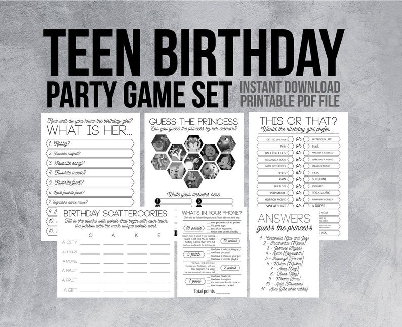 Girl Birthday Party Games Printable Teen Birthday Games Pink - Etsy