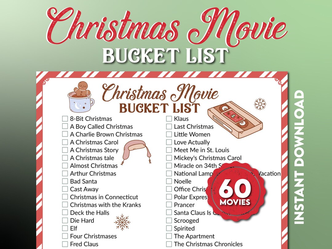 Christmas Movie Bucket List Printable 60 Christmas Movies - Etsy