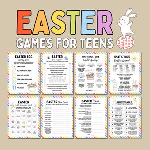 Easter Games for Teens Ultimate Party Bundle - Would You Rather, Trivia, Charades, Candy Dice, Indoor Egg Hunt Clues, Think Quick and More!