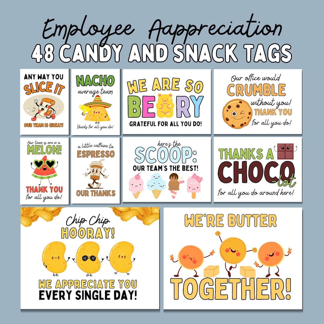 Snack and Candy Appreciation Treat Tags for Employee Recognition ...