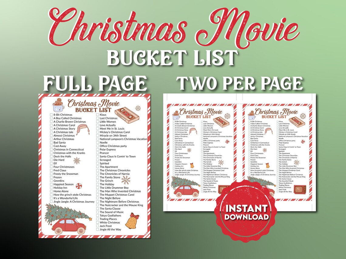 Christmas Movie Bucket List Printable 60 Christmas Movies - Etsy