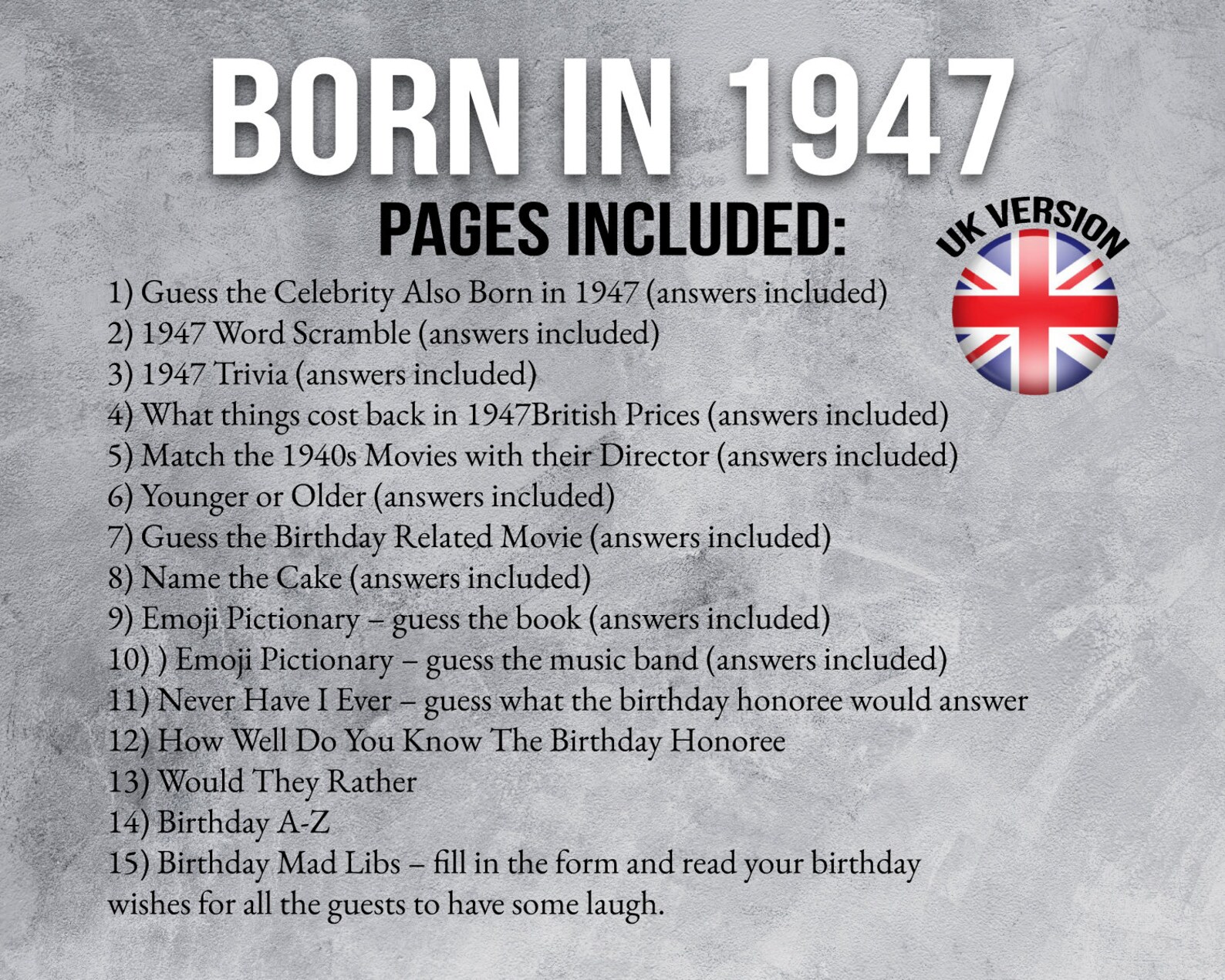 75th Birthday Games Born in 1947 Games 75th Birthday Trivia - Etsy