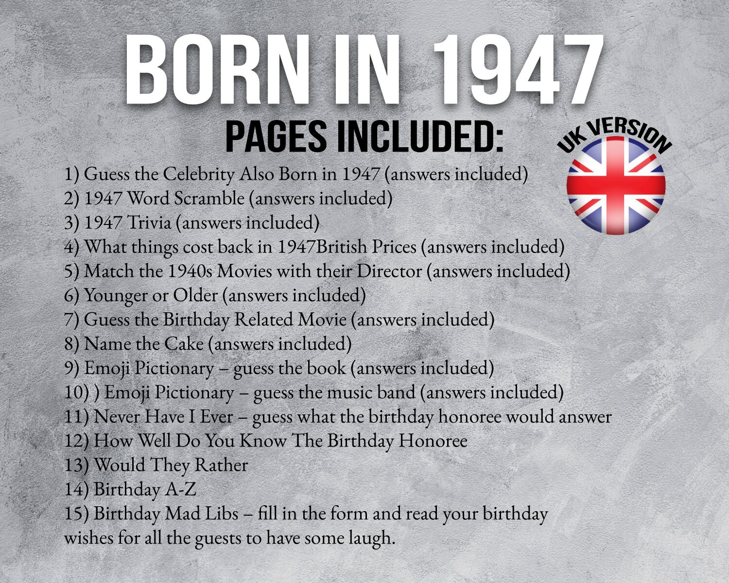 75th Birthday Games Born in 1947 Games 75th Birthday Trivia - Etsy