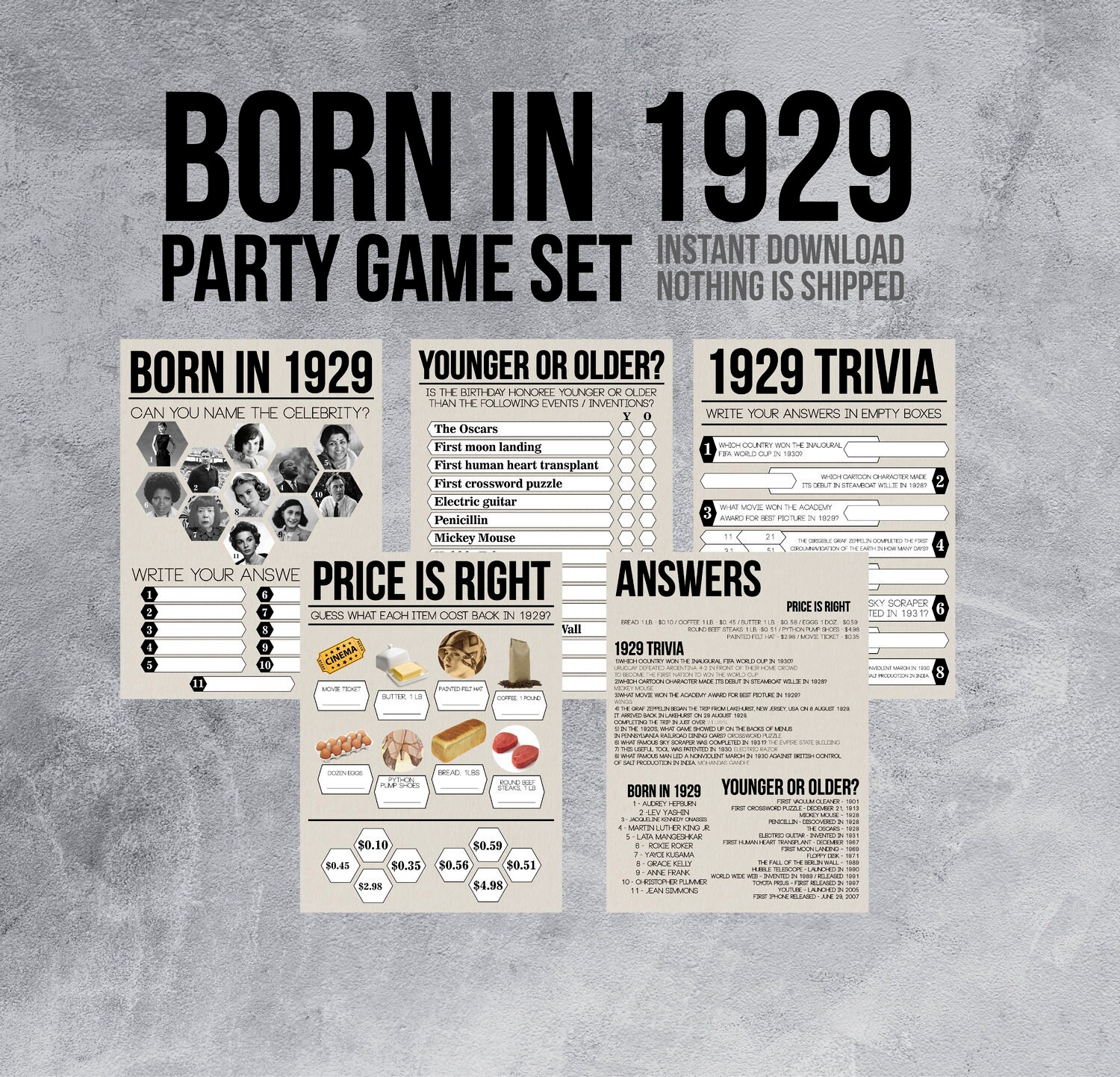 Born In 1929 1930s 90th Birthday Party Games 1930s Birthday Etsy