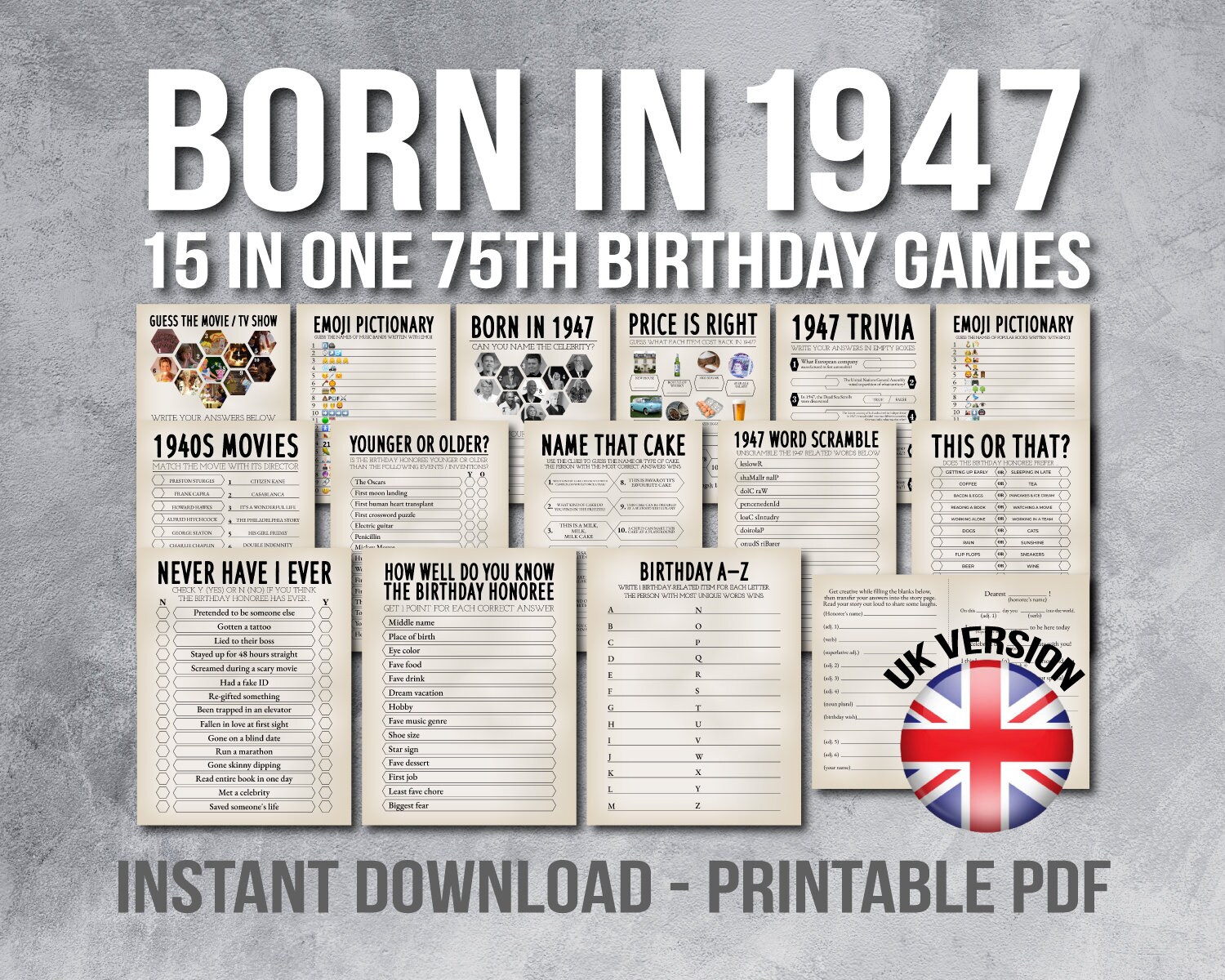 75th Birthday Games Born in 1947 Games 75th Birthday Trivia - Etsy