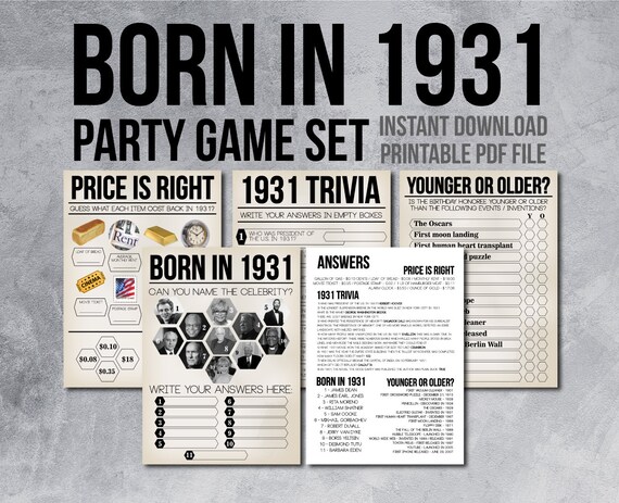 Born In 1931 90th Birthday Party Games 1931 Trivia Games Etsy