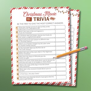 Christmas Movie Trivia Game Printable Fun Holiday Movie Trivia for ...