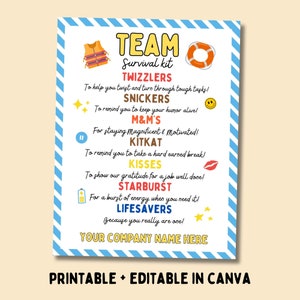 Affiche d'appréciation de l'équipe Candy Bar modifiable sur Canva, idées cadeaux pour le personnel, cadeau de remerciement pour les employés, kit de survie d'équipe amusant à imprimer