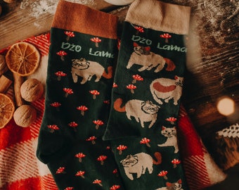 Socks with cats&mushrooms