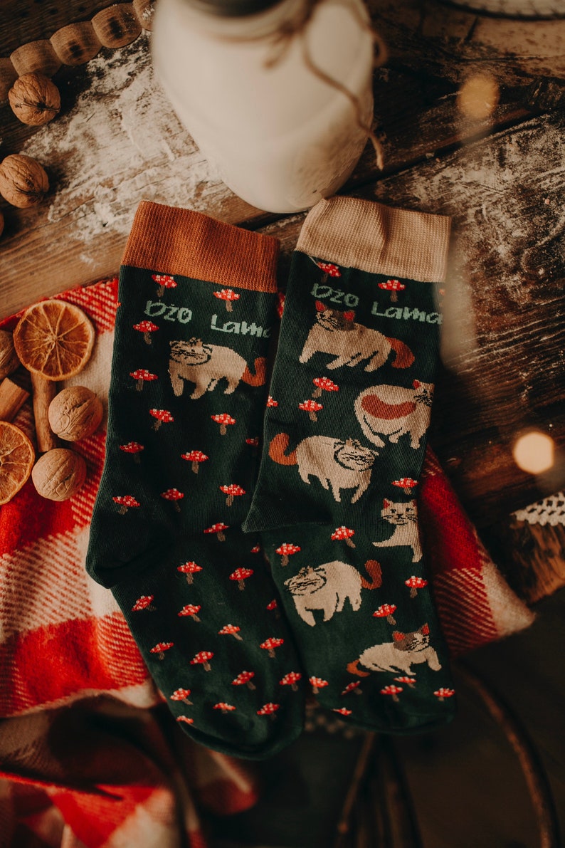 Socks with cats&mushrooms image 1