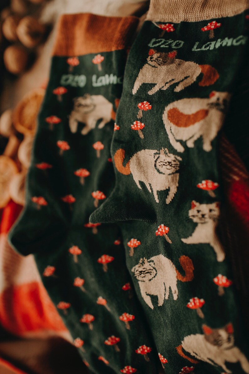 Socks with cats&mushrooms image 4