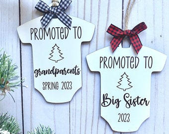 Promoted to Big Sister Pregnancy Announcement Ornament, Christmas Pregnancy Announcement, Personalized Big Sister announcement, Baby coming