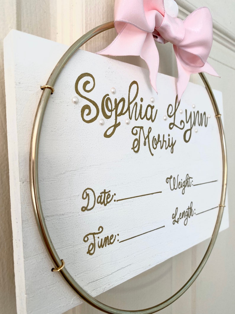Girl Hospital Door Hanger Birth Announcement Sign Birth Date Etsy