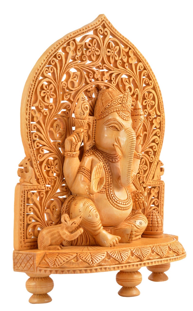 Wooden Ganesha Statue Idol Hindu God Figures, India Elephant God