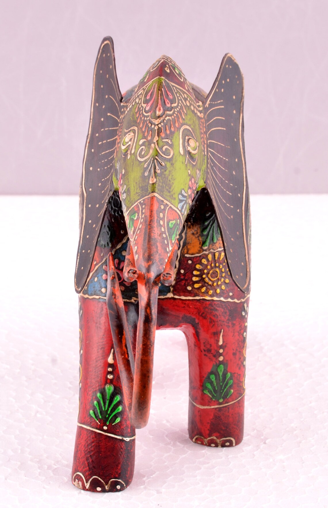 Indian Wooden Animal Statue Hand Painted Elephant Figurine Etsy