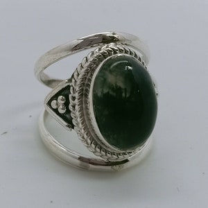 Moss agate silver boho ring , handmade silver ring , solid ring , moss agate ring , moss agate gemstone ring, oval stone ring, gift jwellery