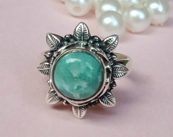 Natural Larimar Boho Ring, 925 Sterling Silver Ring, Larimar Gemstone Silver ring , Minimalist ring, blue stone ring, Gift for Women