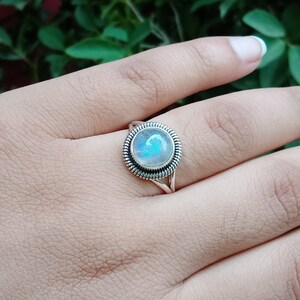 Rainbow moonstone Silver ring , unique Bohemian ring , Bluestone silver ring ,moonstone silver ring , boho jewelry , napoleon rings