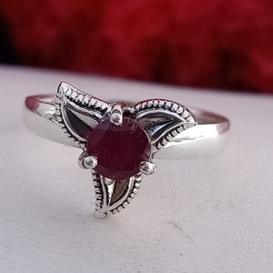 Ruby silver ring , Pink stone ring , leaf style , boho jewelry ,natural stone ring , unique design ring, statement rings, personalised ring