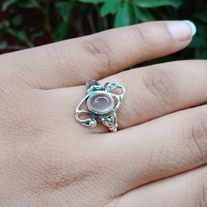 Angel Aura Quartz Ring, Rose quartz ring , sterling silver 925,Raw stone ring,silver plated ring,Jewelry, Indian jewelry, gold finish, rings