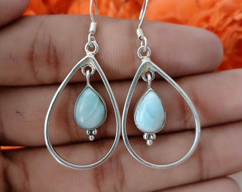 Larimar sterling silver earring, Larimar earring, dangle earrings, silver jewelry, sterling silver 925, pear shaped, gift for her, Larimar