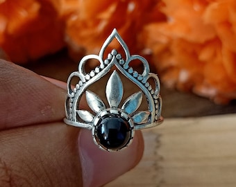 Black onyx Stacking silver ring | Hand crafted Silver ring | Black onyx ring | Silver ring | flower ring | 925 silver ring | Free shipping