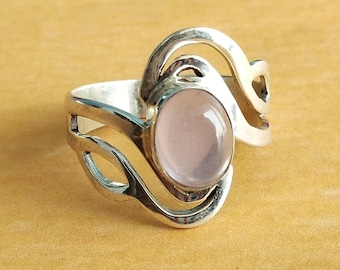 Rose quartz Handmade silver Bohemian Ring , Rose quartz Silver ring , 925 sterling silver ring , Pink stone ring ,silver ring, Jewelry