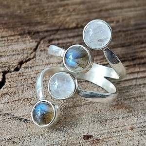 Boho rings, Moonstone and Labradorite ring, dual stone ring, Bluestone silver ring, moonstone ring , Labradorite rings, gift item, blue ring