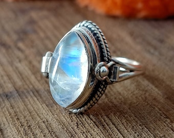 Anel Bluestone, anel de mensagem secreta, anéis de declaração, joias, anel venenoso, item para presente, anel misterioso, anel de pedra da lua