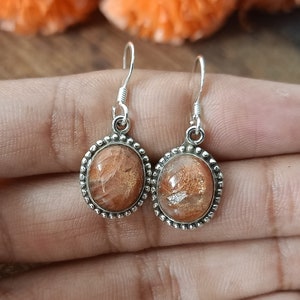 Sunstone earrings, beautiful style earrings, oval shape earrings, hippie jewelry, sunstone earring, Sterling silver 925, earrings, gift item